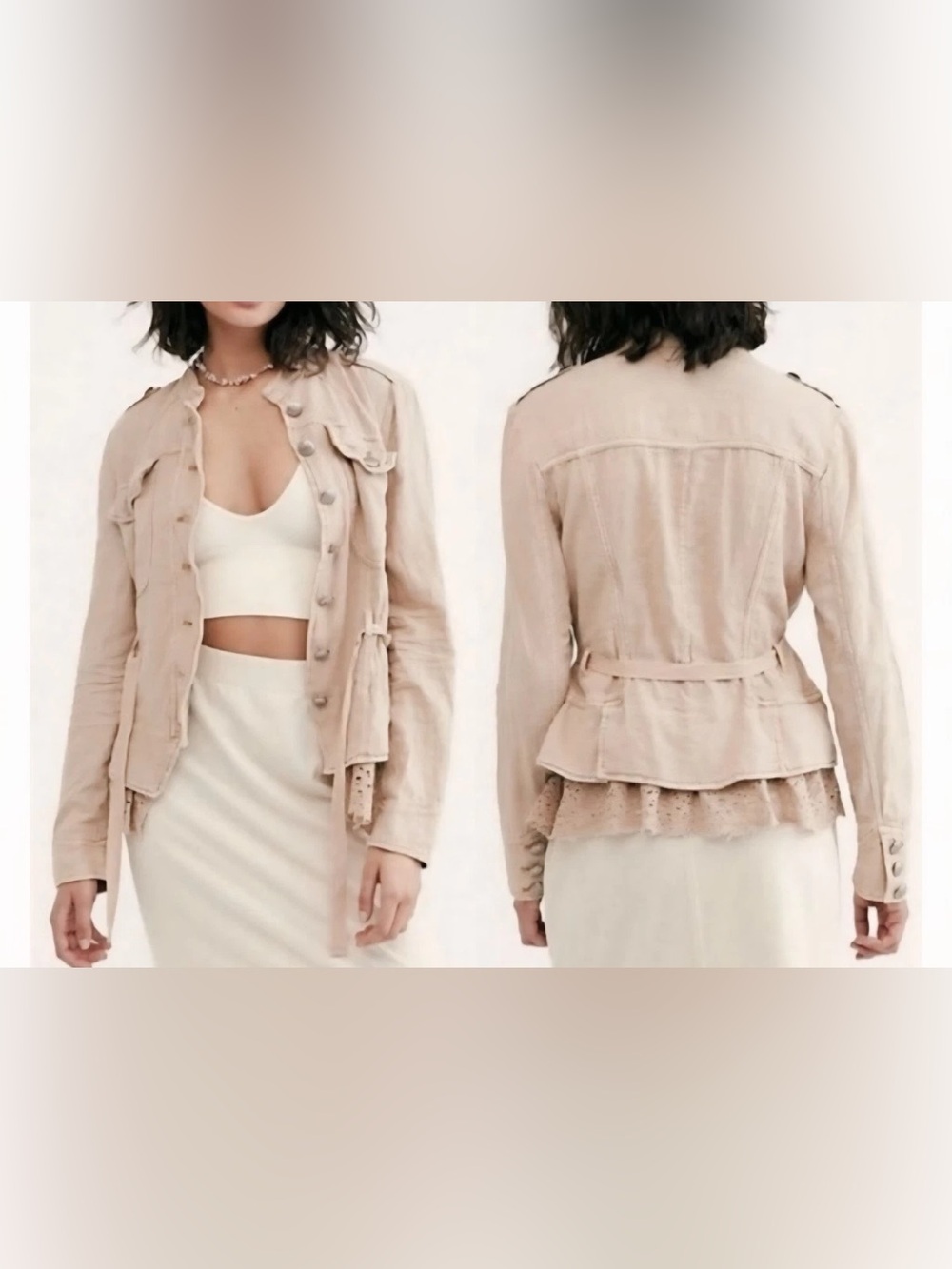 Free People Emilia Utility Jacket with lace trim & tie waist details - size L - Picture 8 of 9